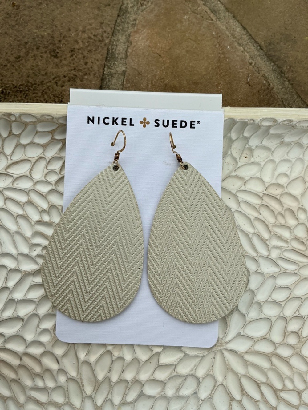 Nickel + Suede Cream Medium Teardrop Earrings